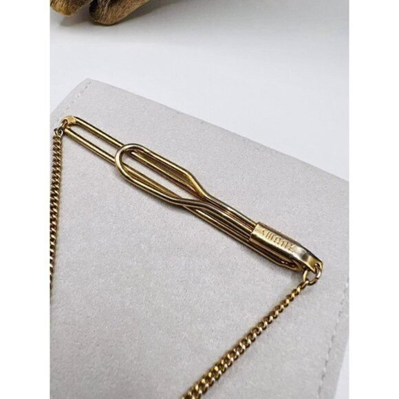 Vintage Swank Tie Bar Chain with Bowling Charm 1950s - Picture 3 of 7